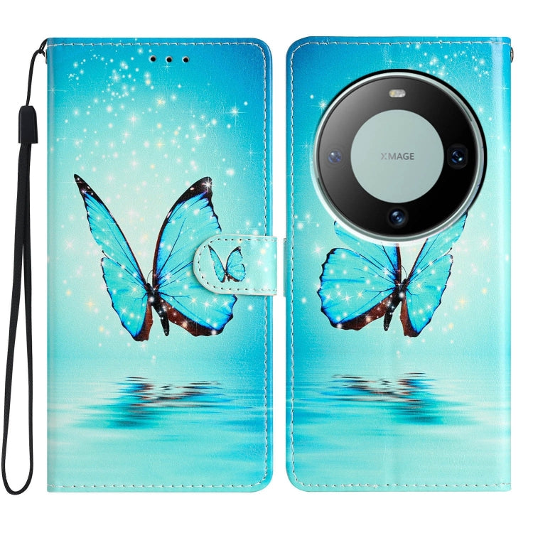 Blue Butterfly leather phone case for Huawei Mate 60, showcasing its stylish design and functional features.